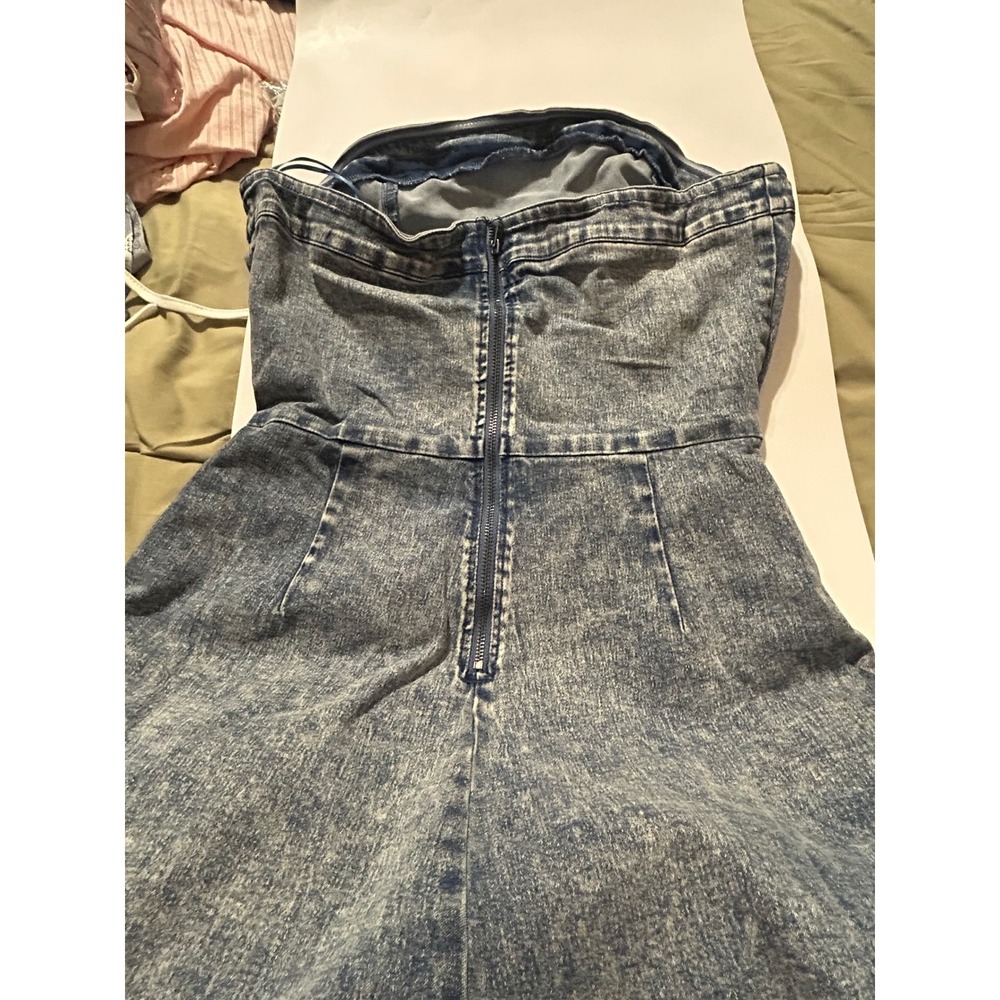 Flying Tomato Women Acid Wash Denim Strapless Skort Romper Blue Side Tie Large - Picture 6 of 8